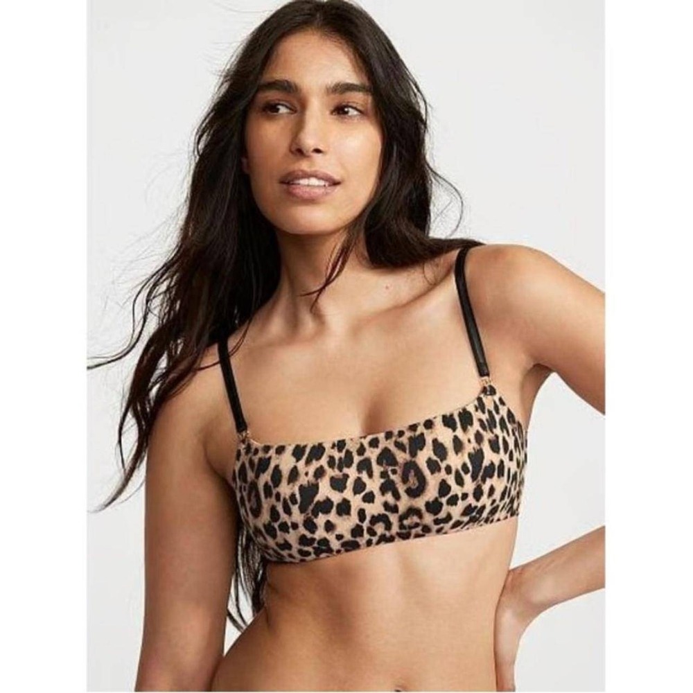 Victorias Secret Bralette Womens Large Leopard Print Wireless Brown Tan Black